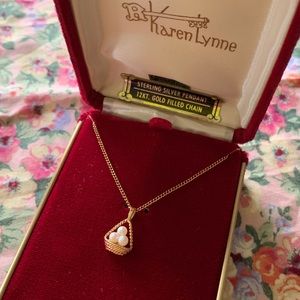Dainty Vintage Sterling Silver Gold Dipped and Cultured Pearl Pendant Necklace